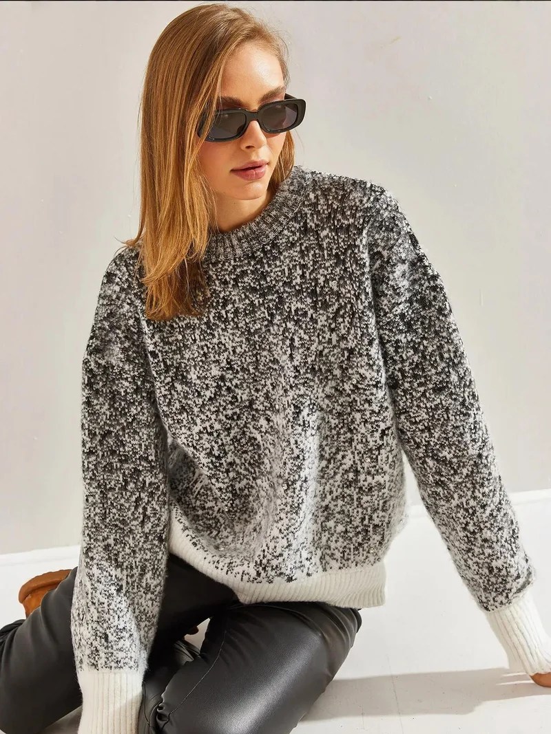 Bianco Lucci Multicolor LUCCI Oversized Patterned Crew Neck Sweater for Women | Best Price UAE
