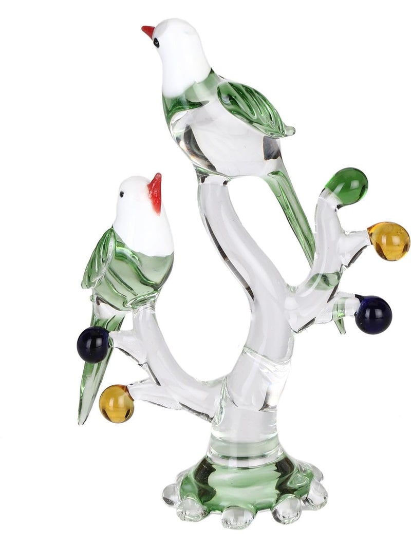 Somil Shining Natural Love Making Green Birds Pair Relaxing On A Well-Favoured Tree, Green, Clear, 9 X 5 X 16 Cm, Made By Hand from Expert Artisans - Image 2