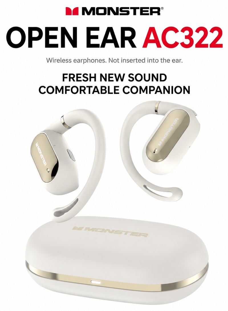 Monster Open Ear AC322 Wireless Bluetooth Headphones, Open-Ear Earhook Design, Bluetooth 5.4, 36H Battery Life, IPX5 Waterproof, ENC Clear Calls, Adjustable Fit - Image 1