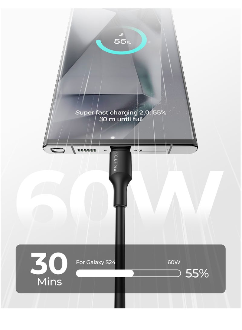 VOLTME 2m 60W (3A) PD Type-C to Type-C Fast Charging Cable, USB-C Power Cord Compatible with iPhone Air, iPhone 17/17 Pro/17 Pro Max, 16/16 Pro/16 Plus, 15 Series, iPad Pro/Air/Mini 6, MacBook Pro/Air, Samsung Galaxy S25/S24/S23 Ultra, Xiaomi, Huawei, Google Pixel, Laptops, Tablets and More - Black - Image 2