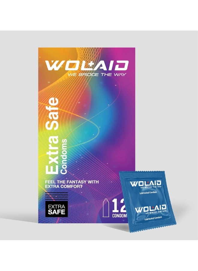 WOLAID Extra Safe Lubricated Condoms For Men - 12 Pieces  - Image 1