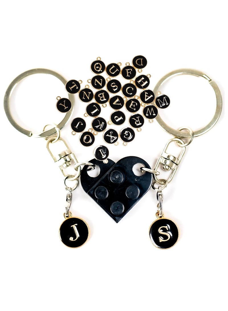 Personalized Brick Matching Couple Heart Keychain, Boyfriend Girlfriend Valentines Him Couple Gifts Full A-Z, Includes Gift Box - Image 1