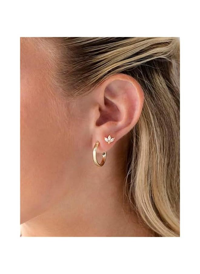PAVOI - 14K Gold Plated Sterling Silver Posts Mini Stud Flat Back Earrings for Women | Helix Cartilage Piercing Jewelry | Dainty Pearl Star Cluster Cubic Zirconia Lotus Climber Screw Backs - Image 1