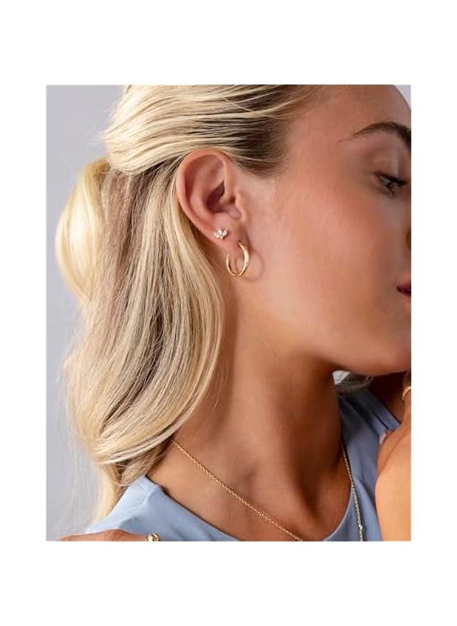 PAVOI - 14K Gold Plated Sterling Silver Posts Mini Stud Flat Back Earrings for Women | Helix Cartilage Piercing Jewelry | Dainty Pearl Star Cluster Cubic Zirconia Lotus Climber Screw Backs - Image 1