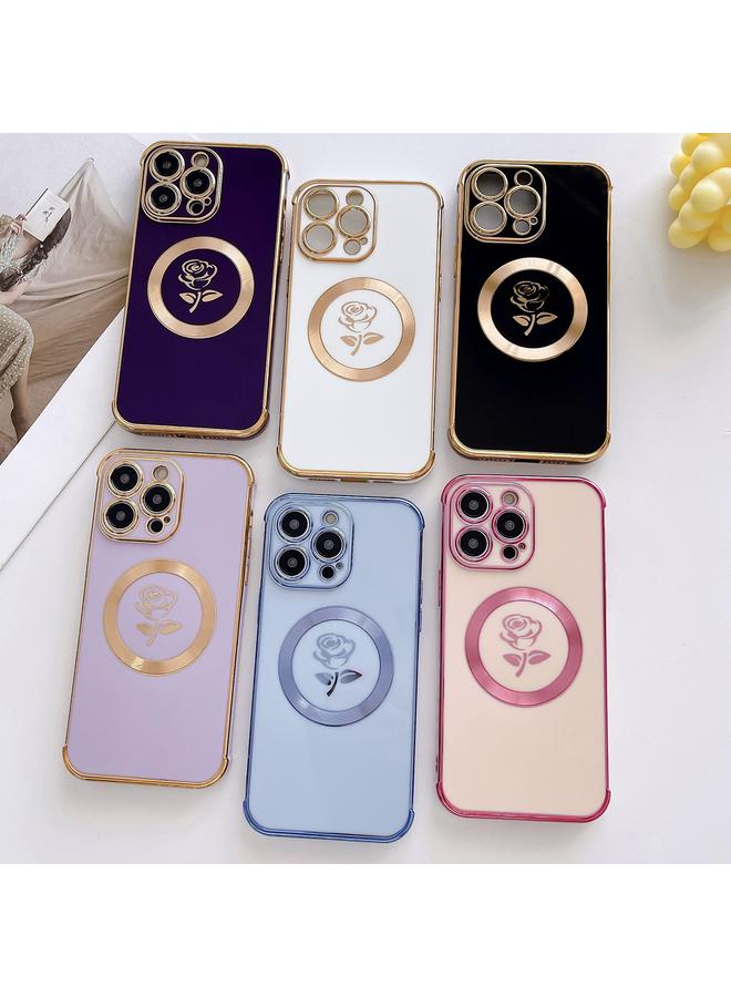 S-TOP Case For iPhone 15 Electroplate Side Roses Flower MagSafe Phone Case - Image 2
