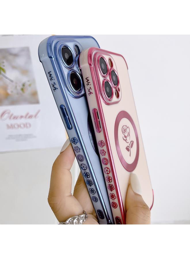 S-TOP Case For iPhone 15 Electroplate Side Roses Flower MagSafe Phone Case - Image 5