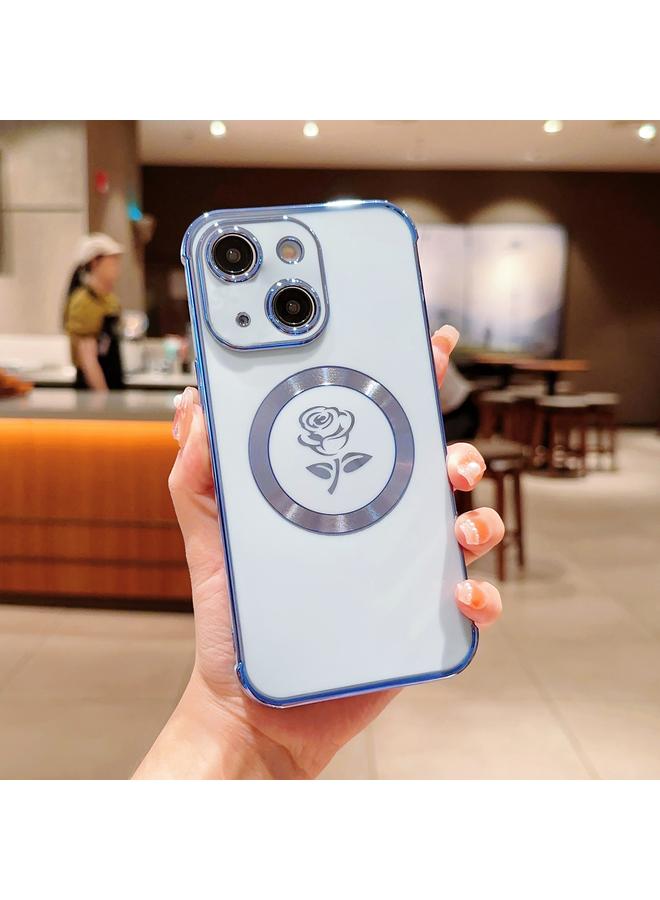 S-TOP Case For iPhone 15 Electroplate Side Roses Flower MagSafe Phone Case - Image 1