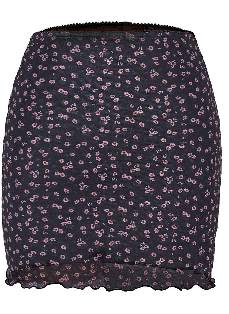 Loquat - Women's Fashion Printed Gauze High-waisted Double-layer Slim Short Skirt - Image 1