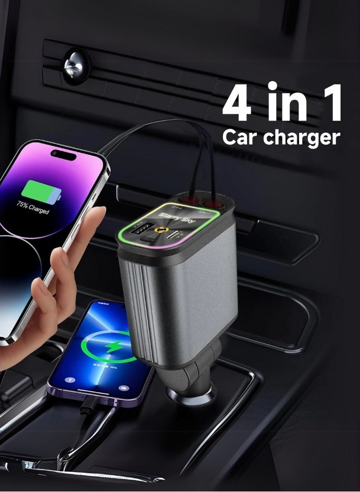 Taalk 4-in-1 Retractable Car Charger with Starry Sky Projector – 120W Fast Charging, QC/PD Compatible for iPhone & Android - Image 1