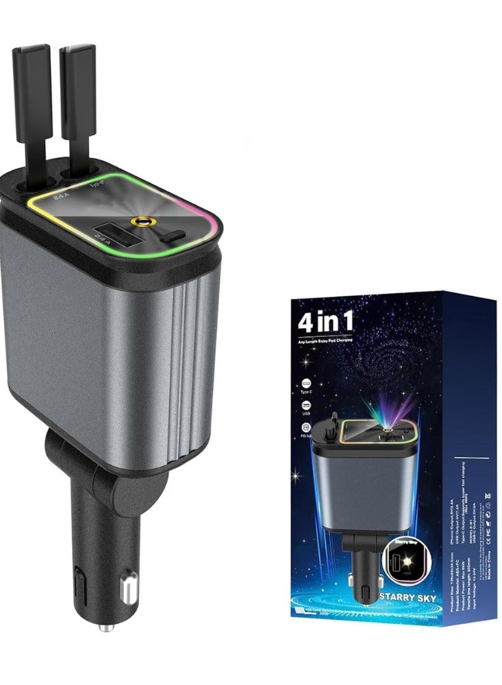 Taalk 4-in-1 Retractable Car Charger with Starry Sky Projector – 120W Fast Charging, QC/PD Compatible for iPhone & Android - Image 4