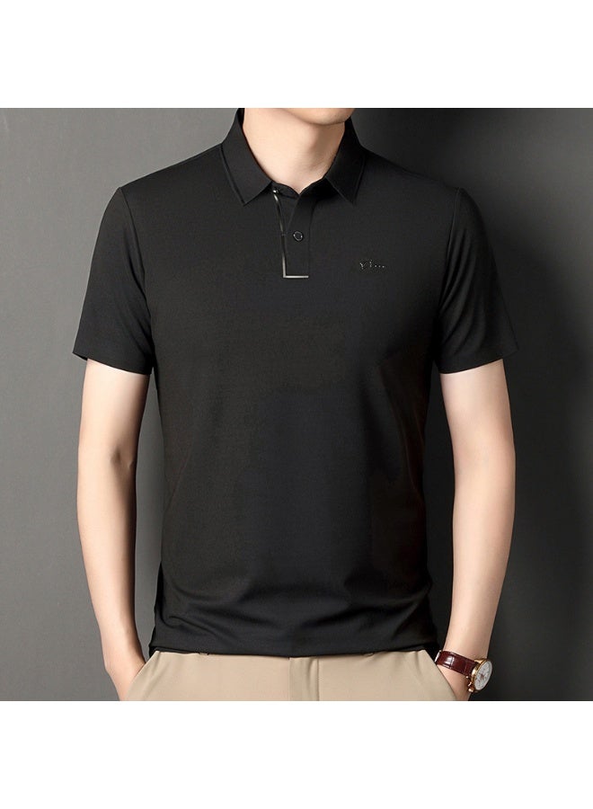 POLO Ice Silk Polo T Shirt  Men's Short Sleeved Solid Color POLO Shirt Breathable and Comfortable Elastic Tops - Image 2