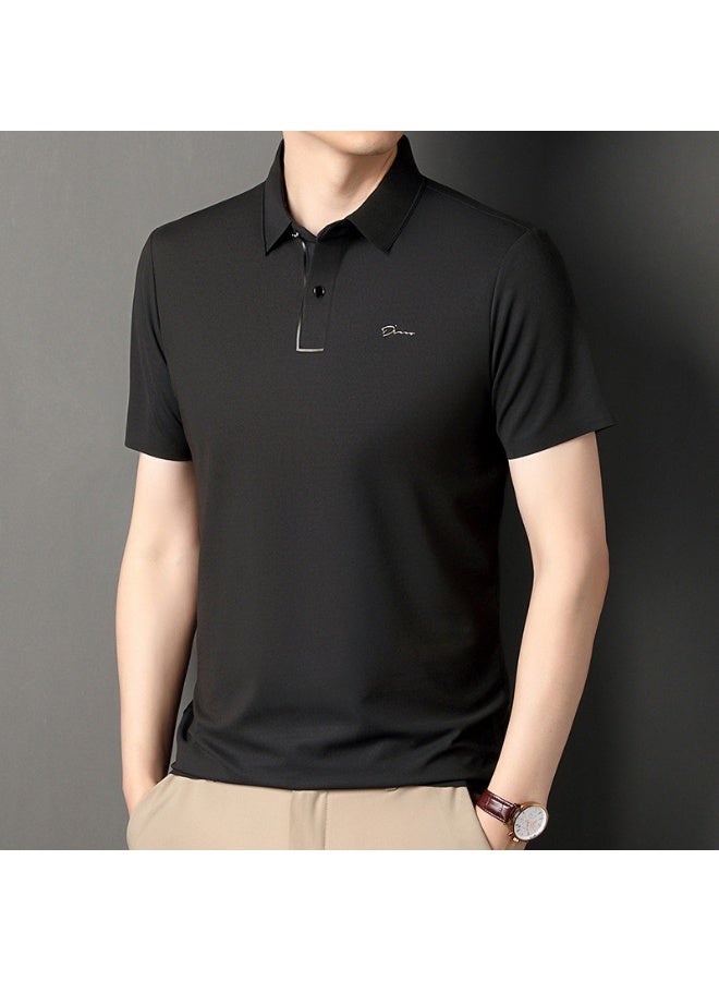 POLO Ice Silk Polo T Shirt  Men's Short Sleeved Solid Color POLO Shirt Breathable and Comfortable Elastic Tops - Image 1