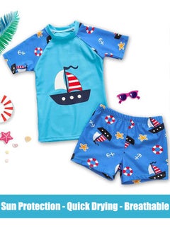 VUCATIN Children's Swimsuit Set 5PCS Boys Water Sports Short Swimsuit Sun Protection Swimsuit Outdoor Quick-Drying Clothes with Swimming Goggles and Swimming Cap Swimming Backpack (E)  - Image 1