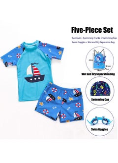 VUCATIN Children's Swimsuit Set 5PCS Boys Water Sports Short Swimsuit Sun Protection Swimsuit Outdoor Quick-Drying Clothes with Swimming Goggles and Swimming Cap Swimming Backpack (E)  - Image 2