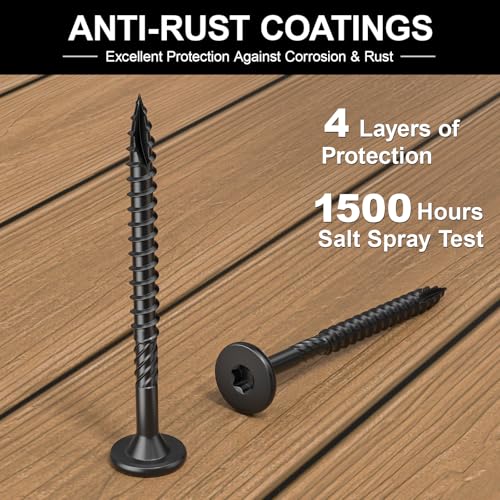 FMhotu 2-7/8 Inch Heavy-Duty Outdoor Wood Screws Assortment Fastener Kit, 50Pcs Star Drive Deck Screws, Rust Resistant Timber Screws for Timber/Log/Landscaping Wood (#14 x 2-7/8" Black) - Image 5