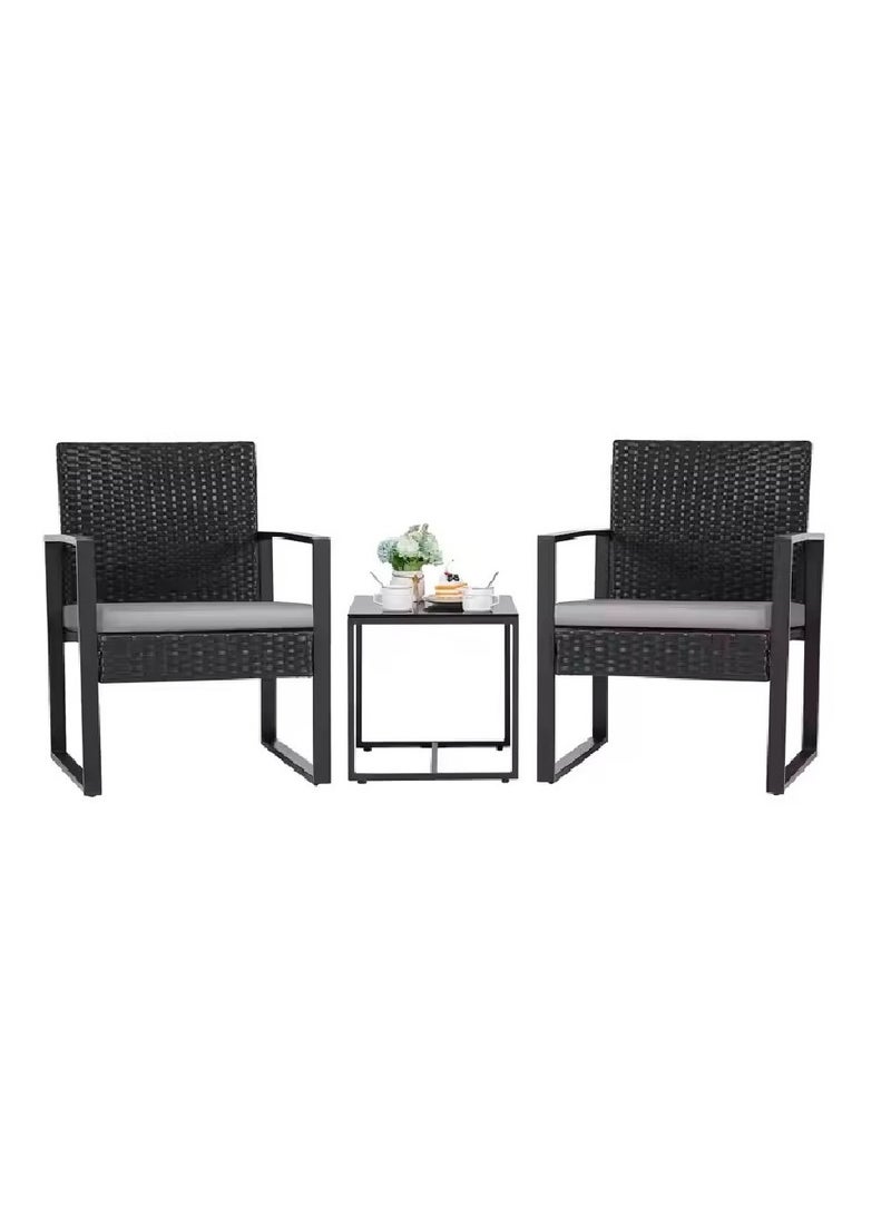 Mahmayi Mahmayi Balcony 3 Piece Furniture Table Garden Backyard Outdoor Patio Use Porch Chairs Cushioned PE Wicker Bistro Set Rattan (Black) - Image 3