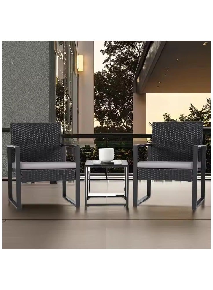 Mahmayi Mahmayi Balcony 3 Piece Furniture Table Garden Backyard Outdoor Patio Use Porch Chairs Cushioned PE Wicker Bistro Set Rattan (Black) - Image 4