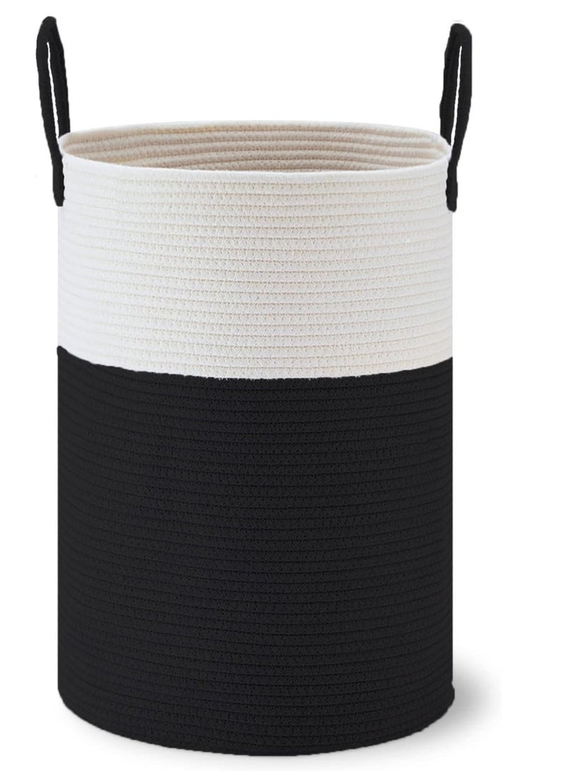 راكسوم منظم سلة بمقابض، سلة غسيل، سلة تخزين من الحبال المنسوجة بطول 58 لترًا للبطانيات والألعاب والملابس المتسخة في غرفة المعيشة والحمام وغرفة النوم (أسود) - Image 1