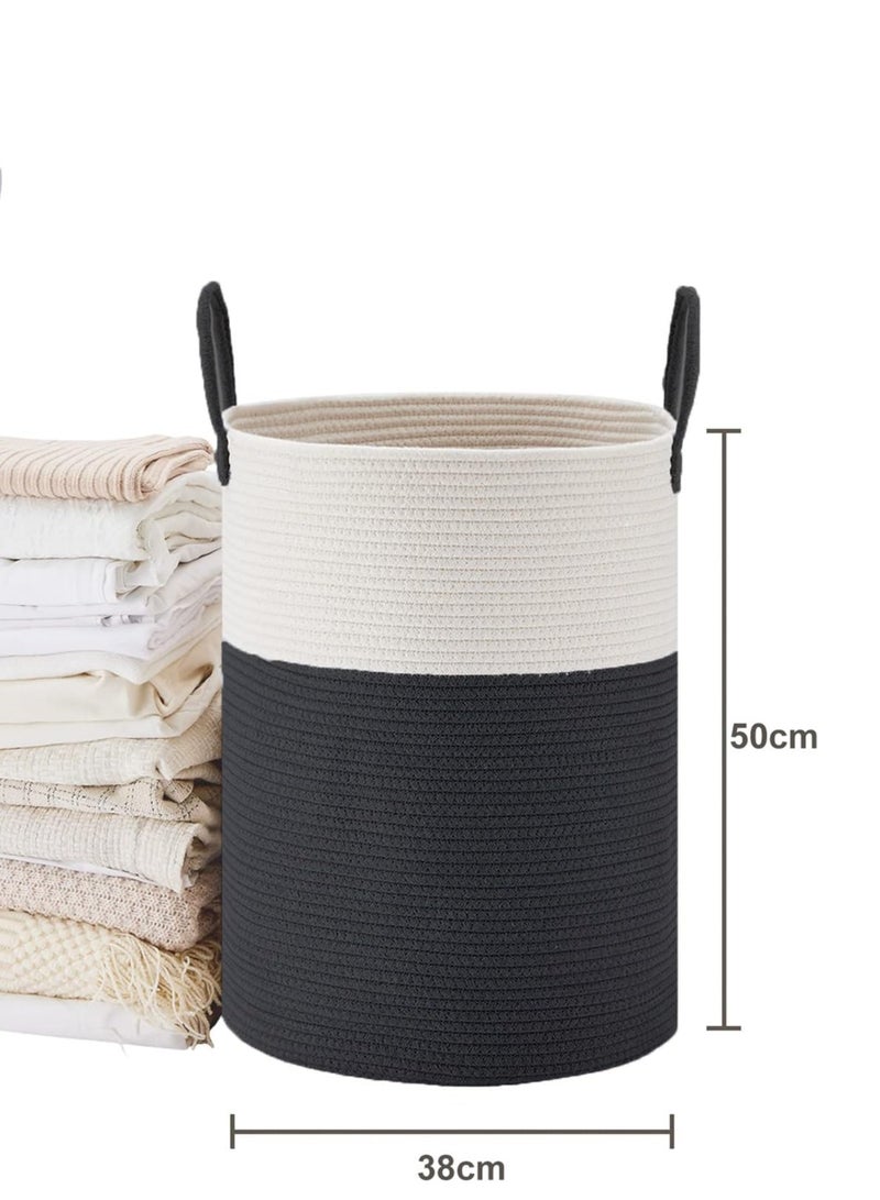راكسوم منظم سلة بمقابض، سلة غسيل، سلة تخزين من الحبال المنسوجة بطول 58 لترًا للبطانيات والألعاب والملابس المتسخة في غرفة المعيشة والحمام وغرفة النوم (أسود) - Image 3
