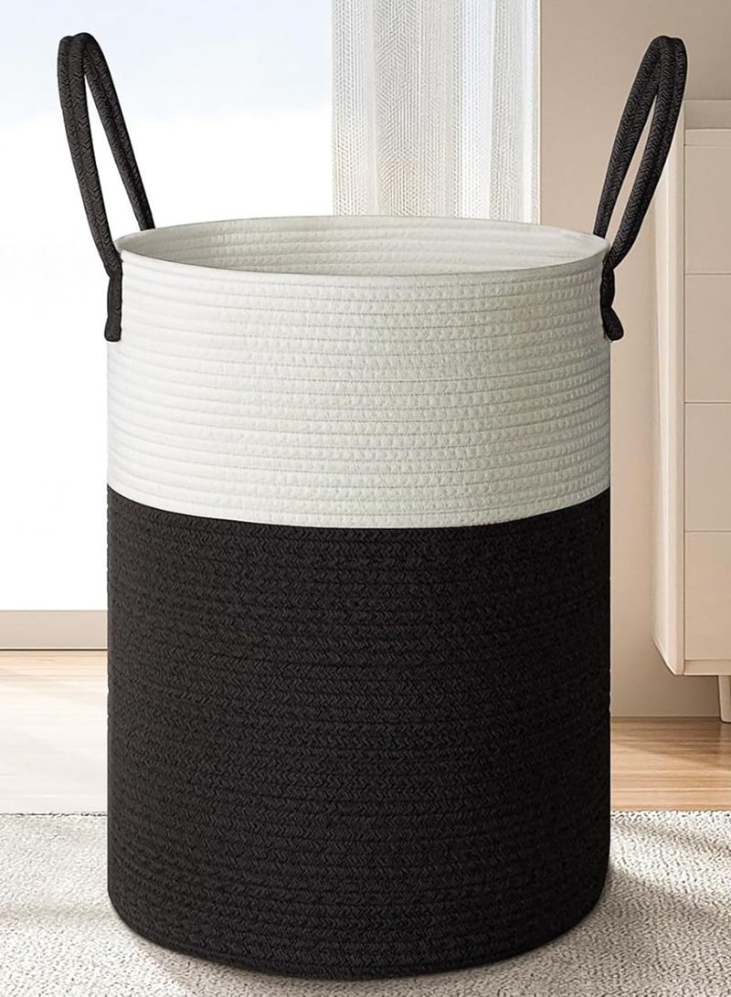 راكسوم منظم سلة بمقابض، سلة غسيل، سلة تخزين من الحبال المنسوجة بطول 58 لترًا للبطانيات والألعاب والملابس المتسخة في غرفة المعيشة والحمام وغرفة النوم (أسود) - Image 2