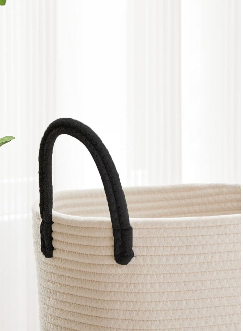 راكسوم منظم سلة بمقابض، سلة غسيل، سلة تخزين من الحبال المنسوجة بطول 58 لترًا للبطانيات والألعاب والملابس المتسخة في غرفة المعيشة والحمام وغرفة النوم (أسود) - Image 4