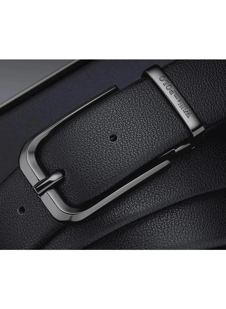 Williampolo Leather Black Metal Buckle Men's Belt