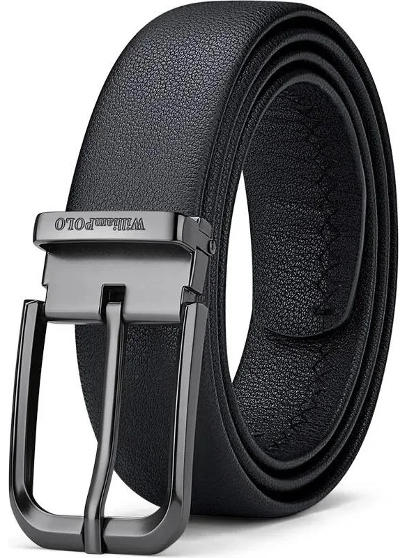 Williampolo Leather Black Metal Buckle Men's Belt