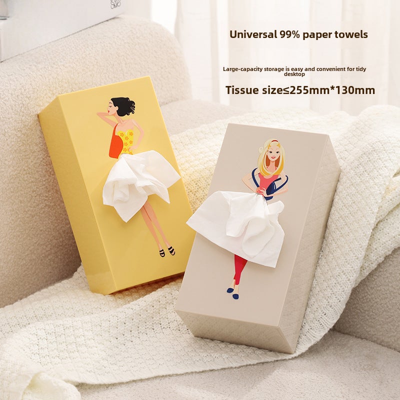 Desktop Tissue Box Paper Storage Box Household Living Room Dining Room Coffee Table Modern Simple Multifunctional Paper Box(Women's carton-light awn yellow) - Image 2