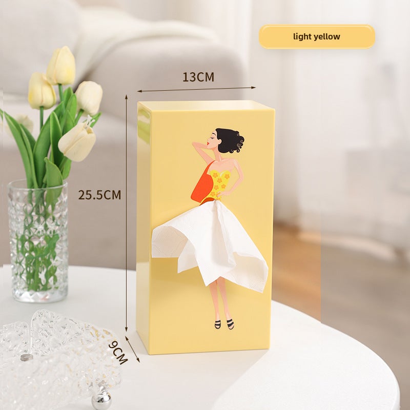 Desktop Tissue Box Paper Storage Box Household Living Room Dining Room Coffee Table Modern Simple Multifunctional Paper Box(Women's carton-light awn yellow) - Image 1