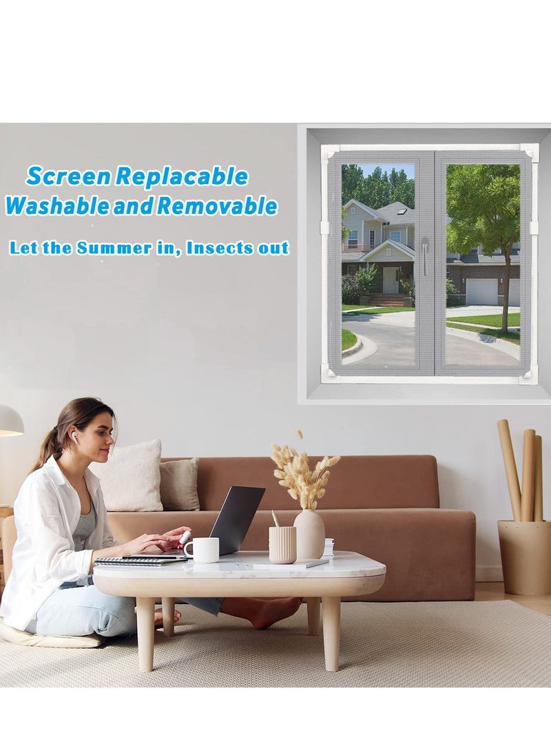 Generic - Magnetic Window Screen Adjustable DIY Window Net Fiberglass Fine Mesh Screen Protector Fits Max 23.6” x 47.2” White Window Frames with Grey Mesh(60cmx120cm) - Image 1