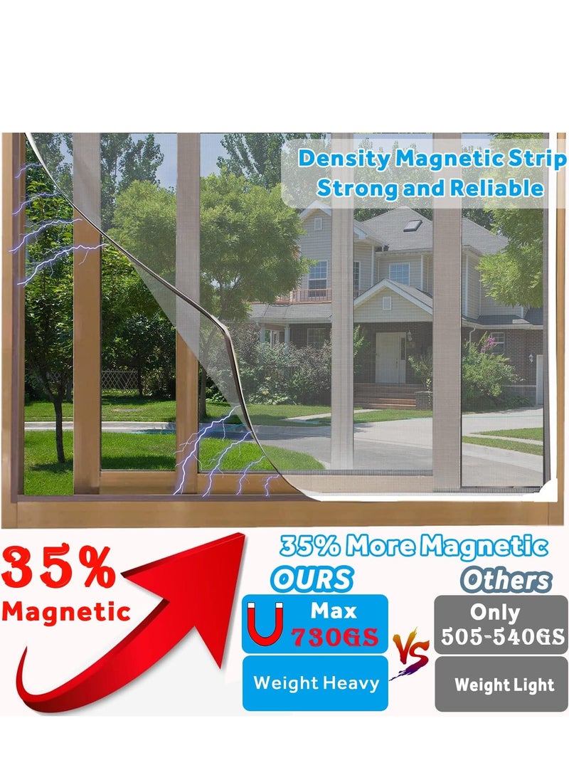 Generic - Magnetic Window Screen Adjustable DIY Window Net Fiberglass Fine Mesh Screen Protector Fits Max 23.6” x 47.2” White Window Frames with Grey Mesh(60cmx120cm) - Image 1