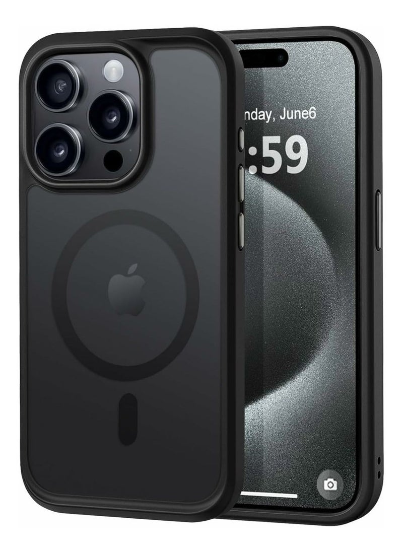 Denx - Magnetic Case for iPhone 15 ProMax, Compatible iphone 15 ProMax with MagSafe, Translucent Matte Back Slim Shockproof Phone Cover (Black) - Image 1