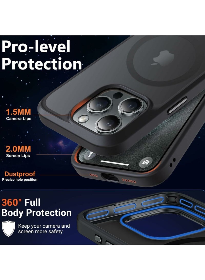 Denx - Magnetic Case for iPhone 15 ProMax, Compatible iphone 15 ProMax with MagSafe, Translucent Matte Back Slim Shockproof Phone Cover (Black) - Image 1