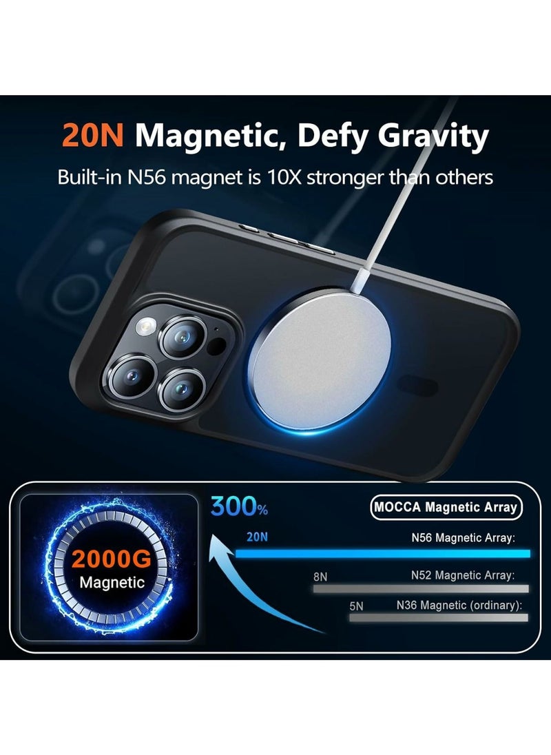 Denx - Magnetic Case for iPhone 15 ProMax, Compatible iphone 15 ProMax with MagSafe, Translucent Matte Back Slim Shockproof Phone Cover (Black) - Image 1