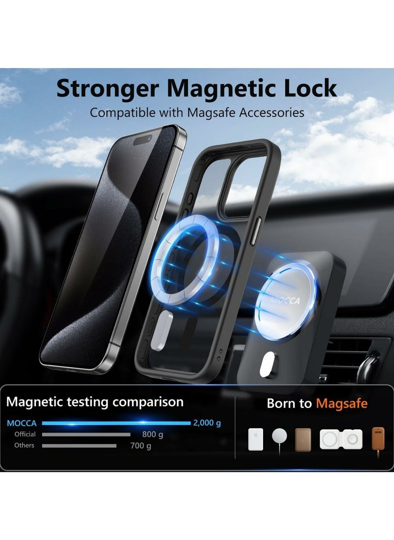 Denx - Magnetic Case for iPhone 15 ProMax, Compatible iphone 15 ProMax with MagSafe, Translucent Matte Back Slim Shockproof Phone Cover (Black) - Image 1