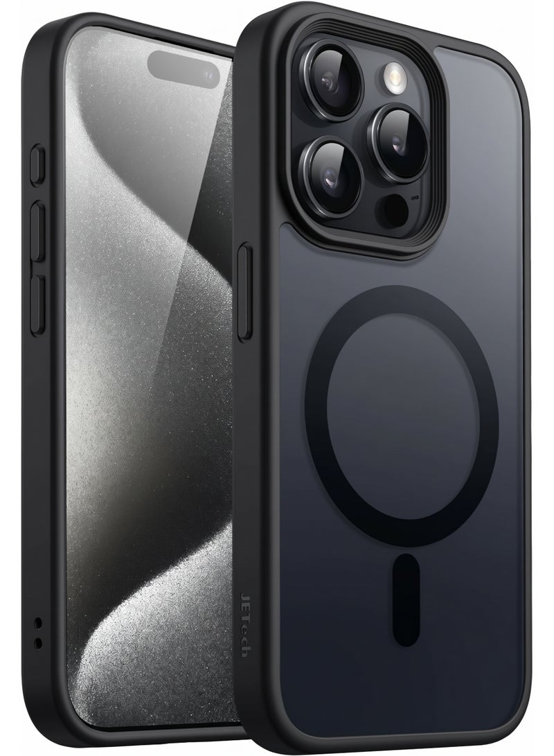 جراب مغناطيسي غير لامع لهاتف iPhone 15 Pro Max [مقاوم للصدمات ونحيف]، غطاء خلفي صلب غير لامع بحماية عالية الجودة | أسود