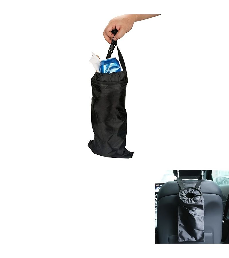 Black Universal Car Trash Bag Hanging Foldable Vehicle Garbage Bag For Seat Headrest Daily Car Trash Storage Car Organizer Portable Washable Storage Pouch For Family Travel And Long Drives - Image 2