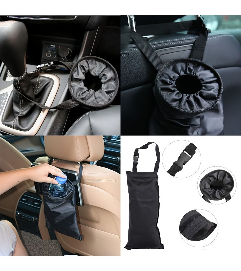 Black Universal Car Trash Bag Hanging Foldable Vehicle Garbage Bag For Seat Headrest Daily Car Trash Storage Car Organizer Portable Washable Storage Pouch For Family Travel And Long Drives - Image 1