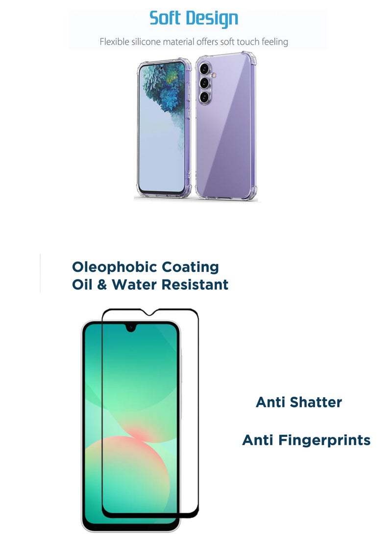 Generic - For Samsung Galaxy A26 - 2in1 Pack Ultra Clear Flexible Shockproof Silicone Back Cover With Raised Edge Bumps Protection and Tempered Glass Screen Protector - Image 1