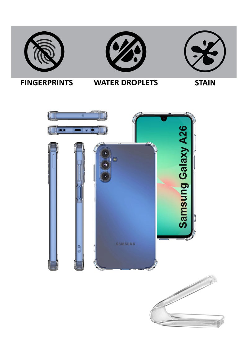 Generic - For Samsung Galaxy A26 - 2in1 Pack Ultra Clear Flexible Shockproof Silicone Back Cover With Raised Edge Bumps Protection and Tempered Glass Screen Protector - Image 1