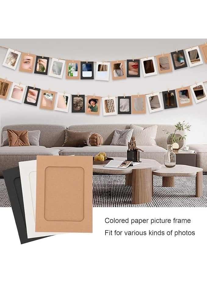 30 قطعة لافتة صور، لافتة صور، إطارات صور ورقية 4 × 6 مع حبل ومشابك، مناسبة للعرض بنفسك، المنزل، المكتب، الزفاف والديكور الحفلات (أبيض، أسود، جلد البقر) - Image 3