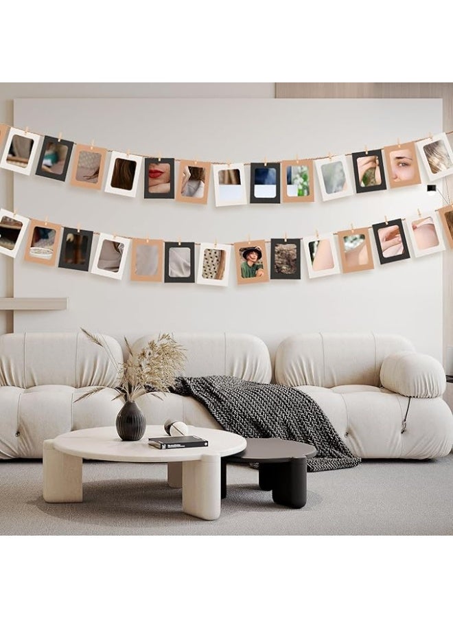 30 قطعة لافتة صور، لافتة صور، إطارات صور ورقية 4 × 6 مع حبل ومشابك، مناسبة للعرض بنفسك، المنزل، المكتب، الزفاف والديكور الحفلات (أبيض، أسود، جلد البقر) - Image 4