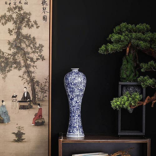 Bigsee Chinese Blue and White Vase, Antique Handmade Ceramic Flower Vase, Decorative Glazed Vases for Home Decor, Table, Living Room, Fish Tail Vase (No.01) - Image 2