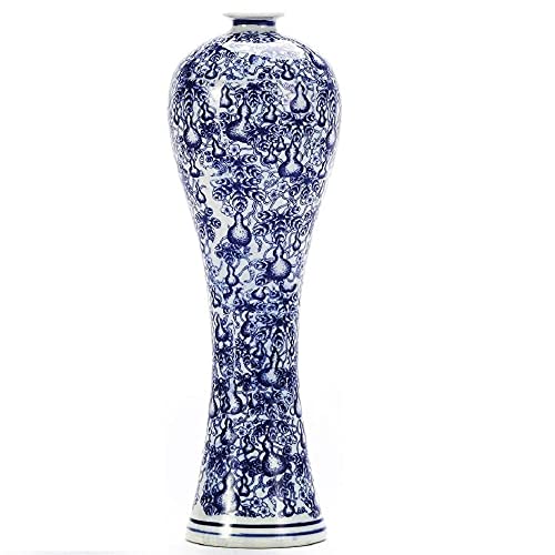 Bigsee Chinese Blue and White Vase, Antique Handmade Ceramic Flower Vase, Decorative Glazed Vases for Home Decor, Table, Living Room, Fish Tail Vase (No.01) - Image 1