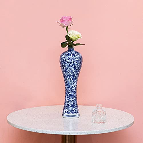 Bigsee Chinese Blue and White Vase, Antique Handmade Ceramic Flower Vase, Decorative Glazed Vases for Home Decor, Table, Living Room, Fish Tail Vase (No.01) - Image 3