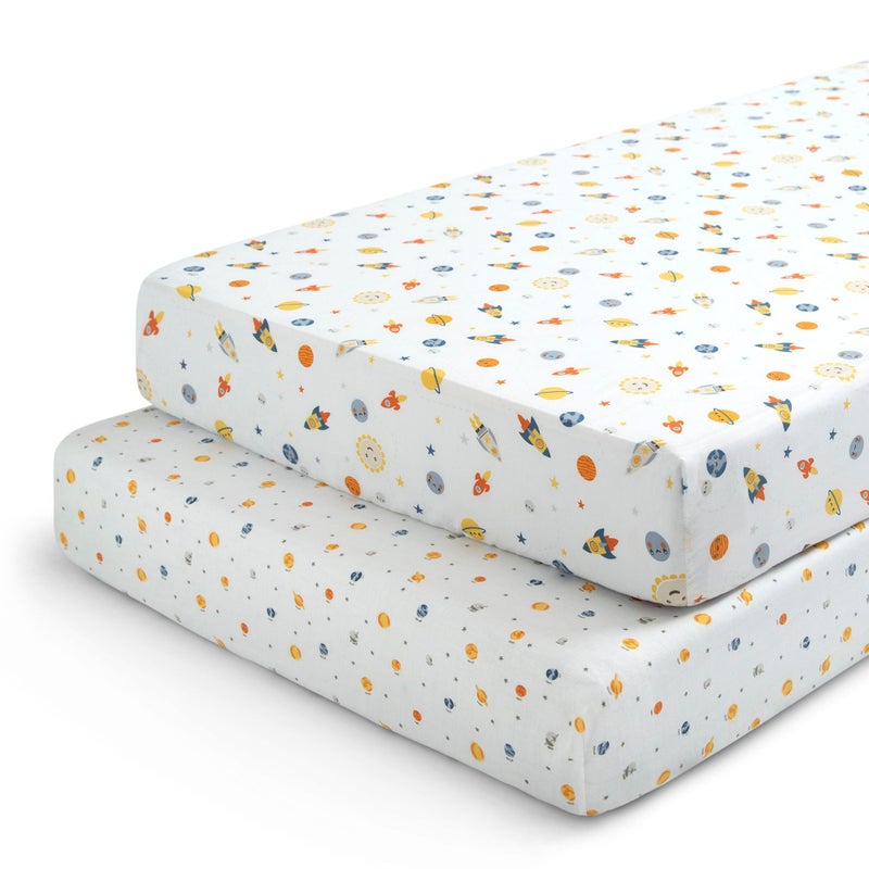 Delta Children Fitted Crib Sheets for Girls and Boys Crib Sheet for Standard Crib and Toddler Mattresses 28x52 Inch Pack of 2 Space Exploration