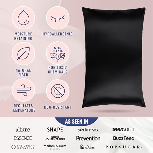 Blissy Silk Pillowcase - 100% Pure Mulberry Silk - 22 Momme 6A High-Grade Fibers - Silk Pillow Cover for Hair & Skin - Regular, Queen & King (Black, Standard) - Image 5