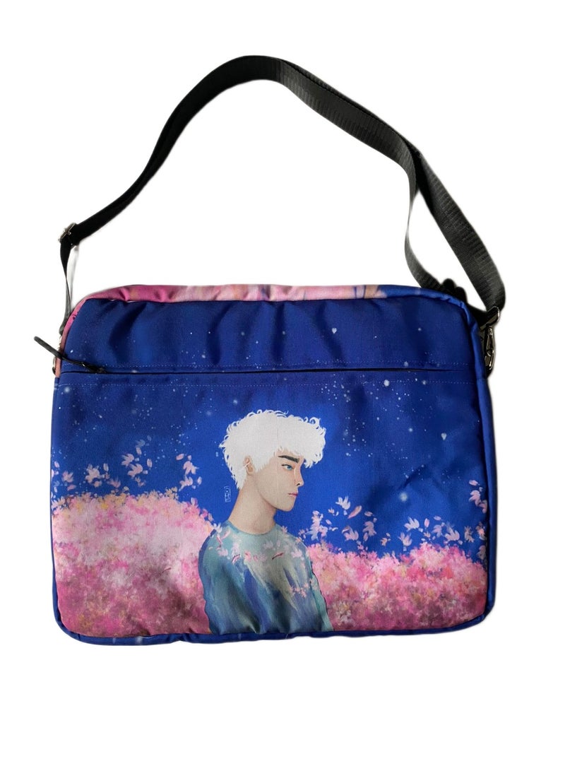 Pink Navy Design Tablet Sleeve Case with Shoulder Strap, Protective Electronic Device Cover, Navy Blue