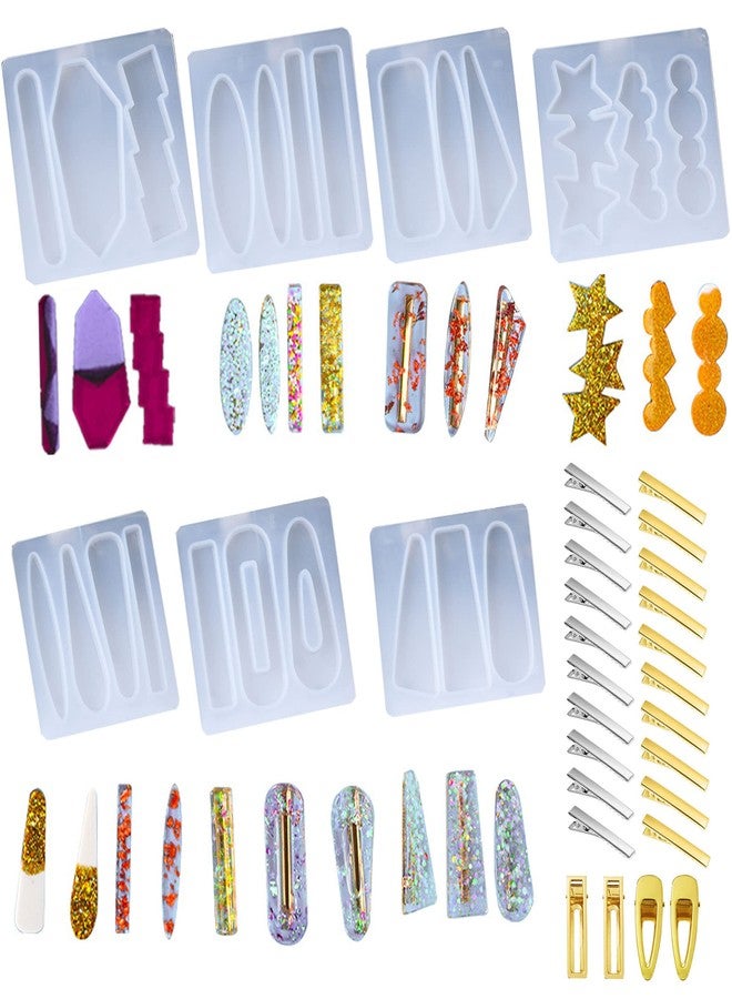 Cayway Hair Pin Casting Mold Set Kit, 7 PCS Hair Clip Resin Molds Silicone Jewelry Molds and 24 PCS Metal Clip for Hair Pin, Keychain, Bookmark, Pendant - Image 1