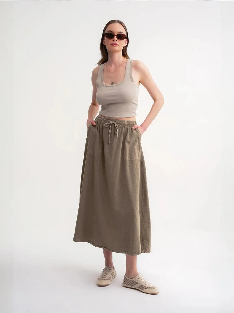 MixRay Mixray High-Waisted Poplin Skirt with Drawstring Detail